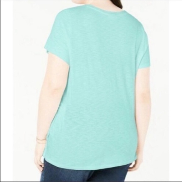 NEW Style & Co Plus Aqua Tee Shirt Top Side Tie Short Sleeves Teal Soft Jersey - Picture 3 of 6